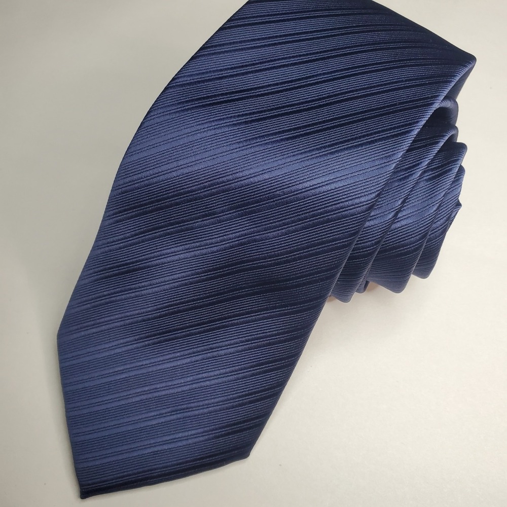 Barry Wang Mens Silk Necktie Navy Blue Ribbed Textured Solid Formal Tie NWT